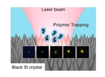 Laser tweezers on nano-textured black-Si are used for colorimetric Blue-to-Yellow control of fluorescence